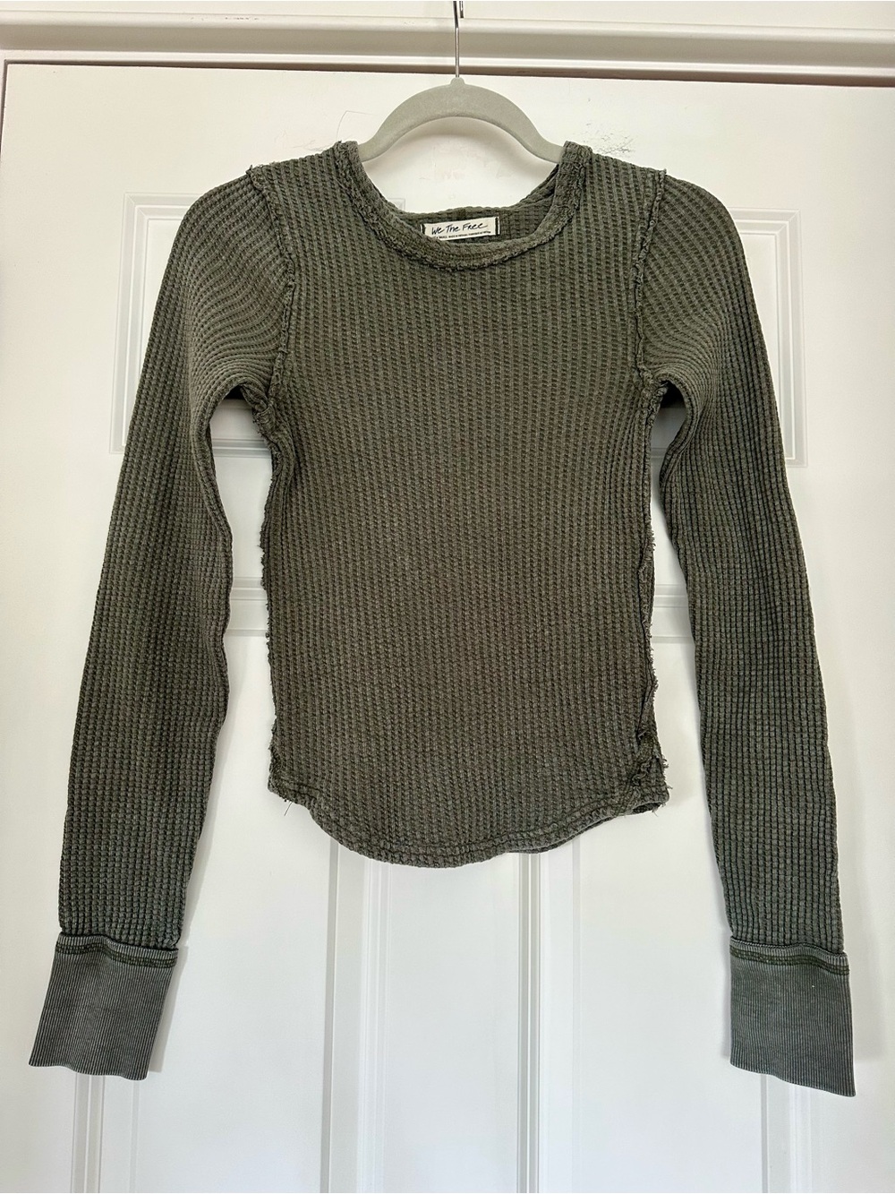 We The Free Olive Thermal Waffle Crewneck Sweater